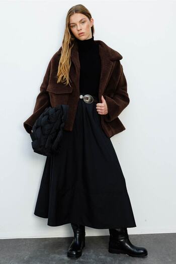 Hooopstore Καφέ παλτό Oversize με Κάλυμμα τσέπης