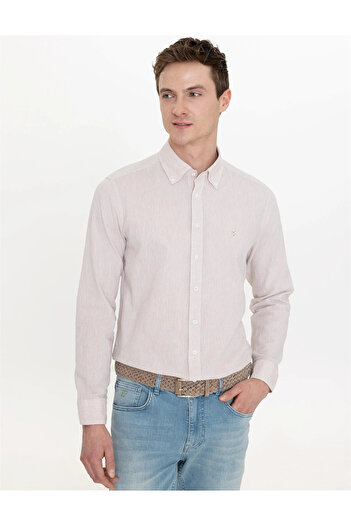 Cacharel Beige Men's Slim Fit Long Sleeve Shirt