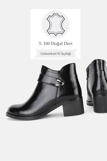 TUNAELLİ KADIN SİYAH RUGAN HAKİKİ DOĞAL DERİ 36-41 NUMARA KISA TOPUKLU BOT & BOOTİE