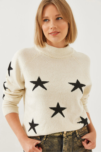 Bianco Lucci Women's Star Patterned Glitter Sweater 7221 60351156