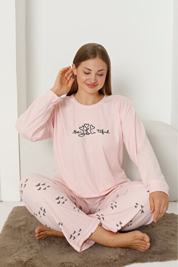 Wordex Fwn 3201 Interlock Hearts Embroidered Winter Plus Size Women's Pajamas Set