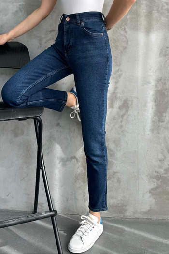 macharelbasic Navy Blue Women's High Waist Mom Skinny Jeans
