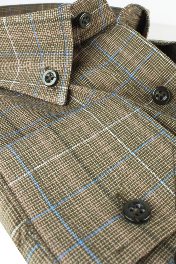 Varetta Men's Swamp Green Large Size Checked Long Sleeve Wide Cut Pocket Shirt