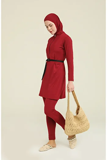sefamerve Claret Red Hijab Swimsuit - 22661-03 Model