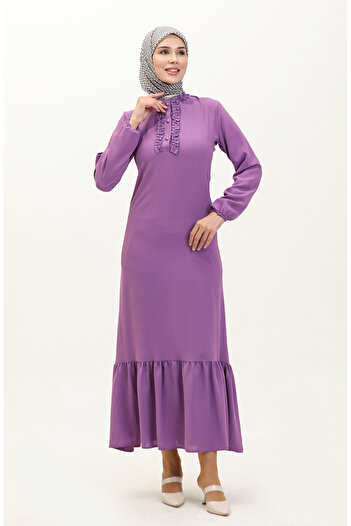 sefamerve Lilac Aerobin Fabric Ruffle Dress - 1006-07