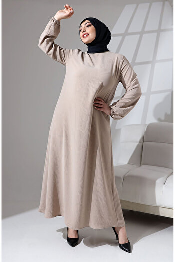 sefamerve Mink Plus Size Dress - Elastic Sleeves, Straight Cut 0712-01