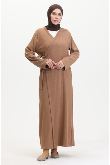 sefamerve Bürümcük Fabric Side Tie Prayer Dress 1024-03 Mink