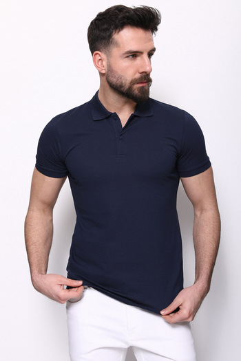 Mcr Ανδρικό μπλουζάκι με λαιμόκοψη Polo Basic σε μονόχρωμο μπλε - 36645.21Y