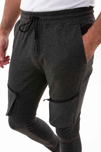 Mcr Slim Fit Men's Tracksuit with Cargo Pockets Anthracite - 17135.21Y