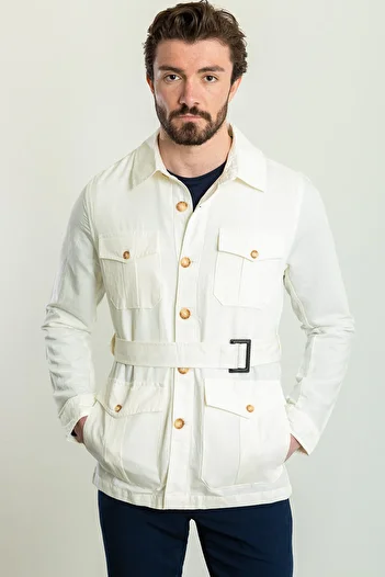 Mcr Прямий Slim Fit Сумка Кишеня Сорочка Комір Ремінь Льон Чоловічий Тренчкот Екрю - 21272.23Y
