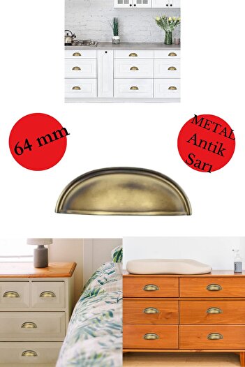 HOBİDABİ Tas Midye Çanak 64 Mm Antik Sarı Dolap Çekmece Vestiyer Mobilya Kulpu