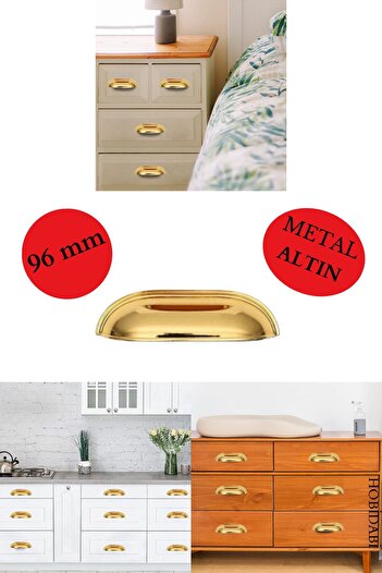 HOBİDABİ Tas Midye Çanak 96 Mm Altın Sarı Dolap Çekmece Vestiyer Mobilya Kulpu