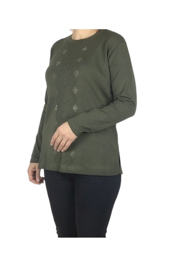 ECE GİYİM Women's Mimosa Front Stoned Large Size Winter Bluz