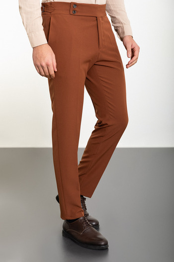 Mcr Straight Super Slim Fit Belted Men's Trousers Hazelnut - 38138.23Y