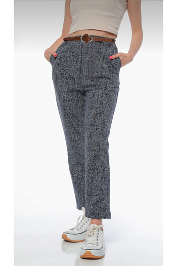 Heyya Women's Winter Snowflake Patterned Pleated Belted Skinny Leg Palazzo Trousers