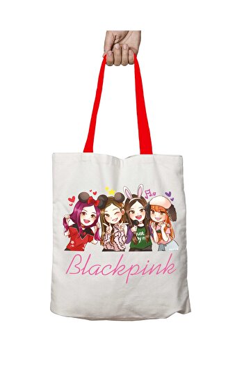 ART HEDİYE Μαύρη ροζ BlackPink KPOP πλενόμενη τσάντα ώμου με κόκκινη λαβή