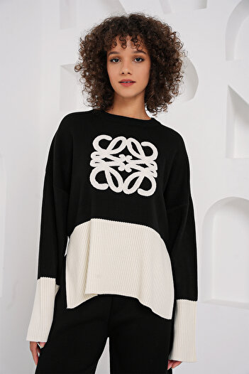 Bigdart Number 15903 Black Oversize Knitwear Sweater and Pants Set