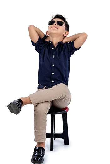 Mnk Baby&Kids Stylish Shirt Gabardine Trousers Boy Set Mnk0422 Navy Blue - Beige