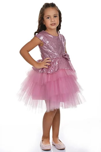 Mnk 0275 Model Pink Sequin Tutu Party Dress