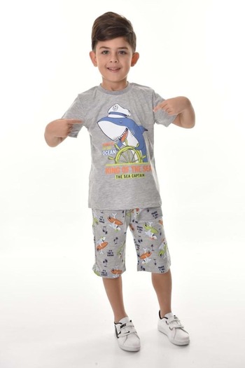 Mnk Baby&Kids Captain Shark Boy's Shorts Set Mnk0493 Smoked