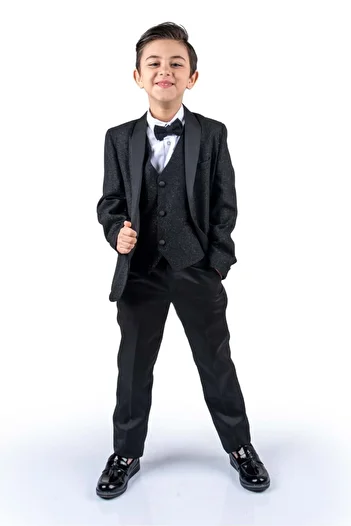 Mnk Baby&Kids Boy's Groom Suit - Glitter Jacket and Vest, Black Mnk0501