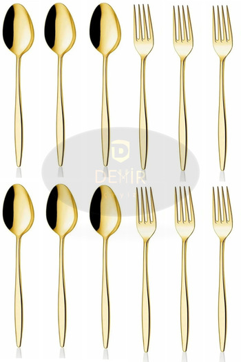 DMR LİFE 12 Pieces Ruby Gold Titanium Stainless Steel Tablespoon and Dinner Fork 18/10