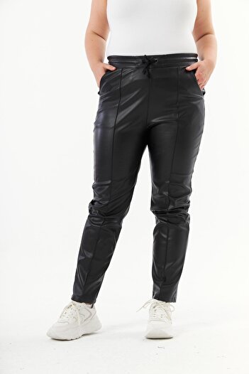 RMG Black Leather Plus Size Trousers