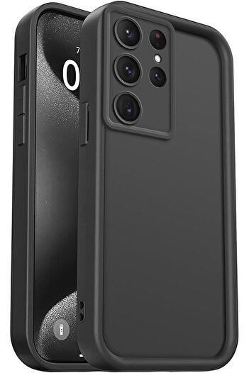 Fibaks Samsung Galaxy S23 Ultra Case with Camera Protection Soft Textured Shock Absorbing Black Silicone Cover