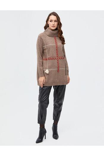Kayra Turtleneck Stitching Detailed Knitwear Tunic - A22-trk28