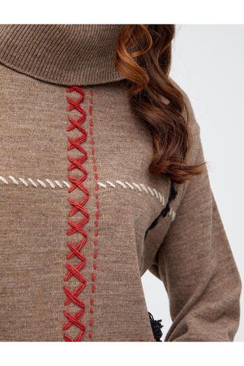 Kayra Turtleneck Stitching Detailed Knitwear Tunic - A22-trk28