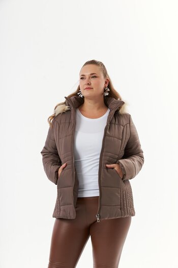 RMG Γυναικείο παλτό Plus Size Hooded Mink Quilted