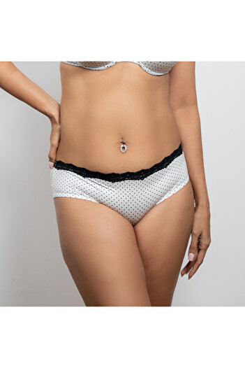 Aadaraya All-Over Polka Dot Print Bikini Briefs with Lace Detail