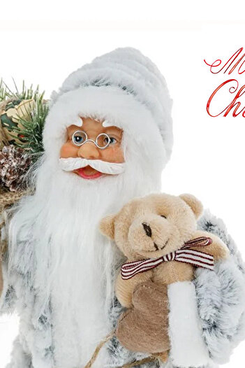Sole Christmas Ornament Santa Claus Figurine - 30 cm Plush Bear and Gift Bag