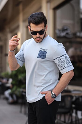 Miron Oversize Short Sleeve Dark Gray T-Shirt - Print Detailed, Model 2428