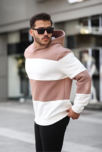 Miron Φούτερ με κουκούλα White Kamel Overisize - Τρεις κλωστές, Block Piece - 2316