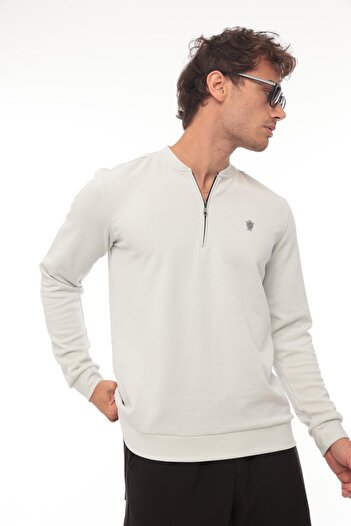 Miron College Collar Half Zipper Sweatshirt - Regular Fit, Light Gray-2317