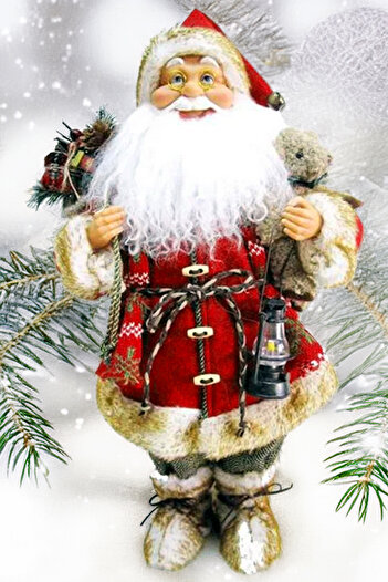 Sole Christmas Ornament Santa Claus - 45 cm Large Size Figure, Lantern and Plush Bear with Gift Sack