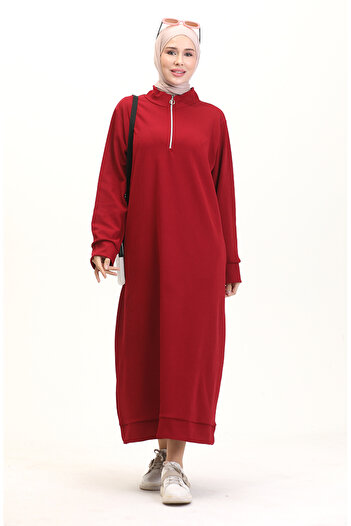 sefamerve Turtleneck Sports Dress 0282-07 Claret Red