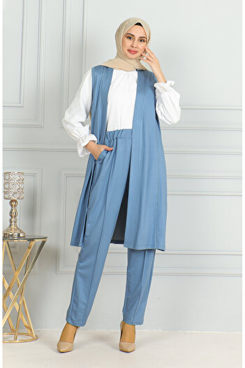 sefamerve Vest Pants Double Set 20046-01 Blue