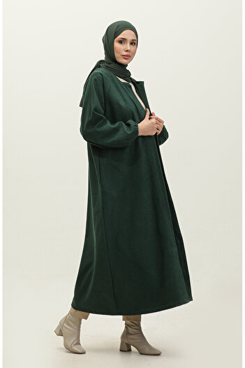 sefamerve Emerald Green Stamped Coat 3200-03 - Hidden Button Detail