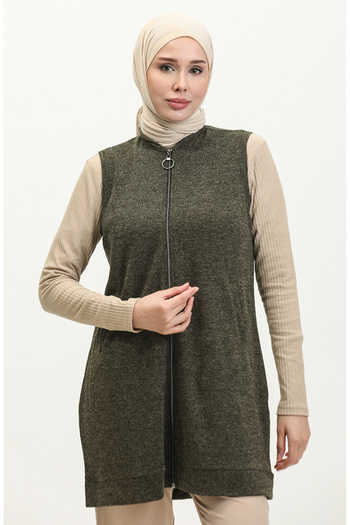 sefamerve Khaki Zippered Vest 5090-01