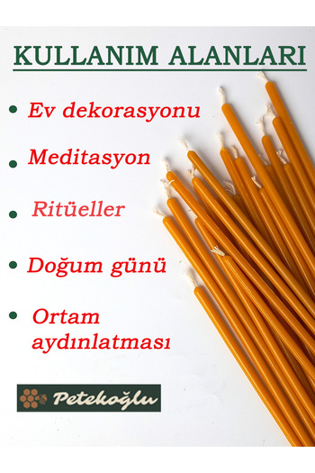 Petekoğlu (50 Adet) Balmumu Mum Dilek Mumu Doğal Petek Ince Uzun Parti Nişan Düğün Ritüel Doğum Günü