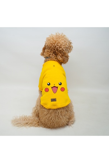 Buddy Store Cat and Dog Outfit - Pikachu Face Printed Yellow Hoodless Sweatshirt