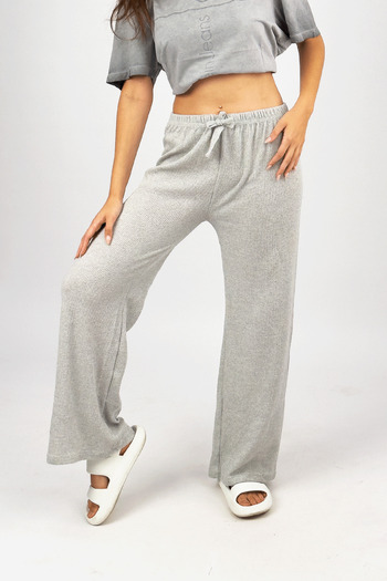 Betimoda Gray Soft Waffle Fabric - Women's Elastic Waist Flowing Palazzo Pants