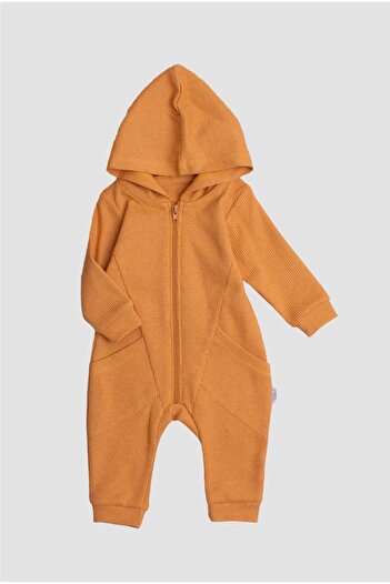 Chicsy Baby Waffle Image Sweet Zipper Closure Pocket Hooded Cotton Baby Romper