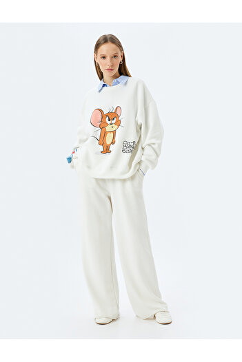 Koton Tom und Jerry bedrucktes, bequemes, lizenziertes Sweatshirt mit Rundhalsausschnitt