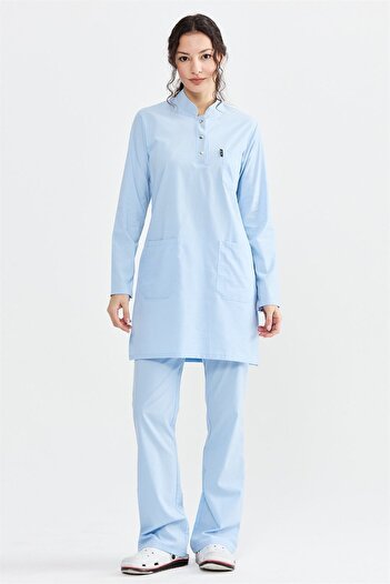 Çatı Medikal Ice Blue Ultralycra Modest - طقم جيرسي للأطباء والممرضات من الليكرا