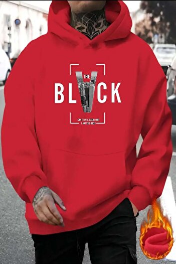 uyguntarz Black Printed Cotton Oversize Sweatshirt