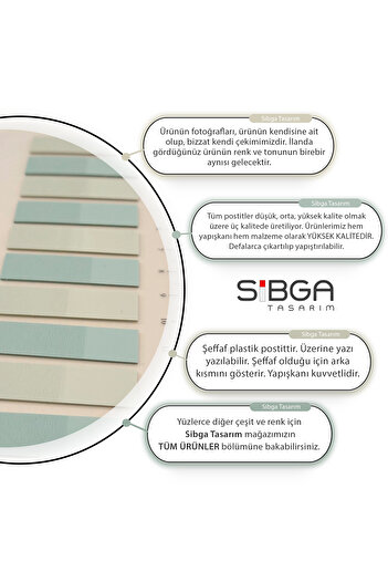 sibga tasarım Transparent Colored Post-It Note Paper - 200 Sheets Bookmark Sticker