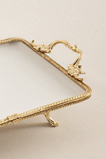Nazik Home Sierra Gold Detailed Porcelain Serving Rack Rectangular (30 X 22 cm)